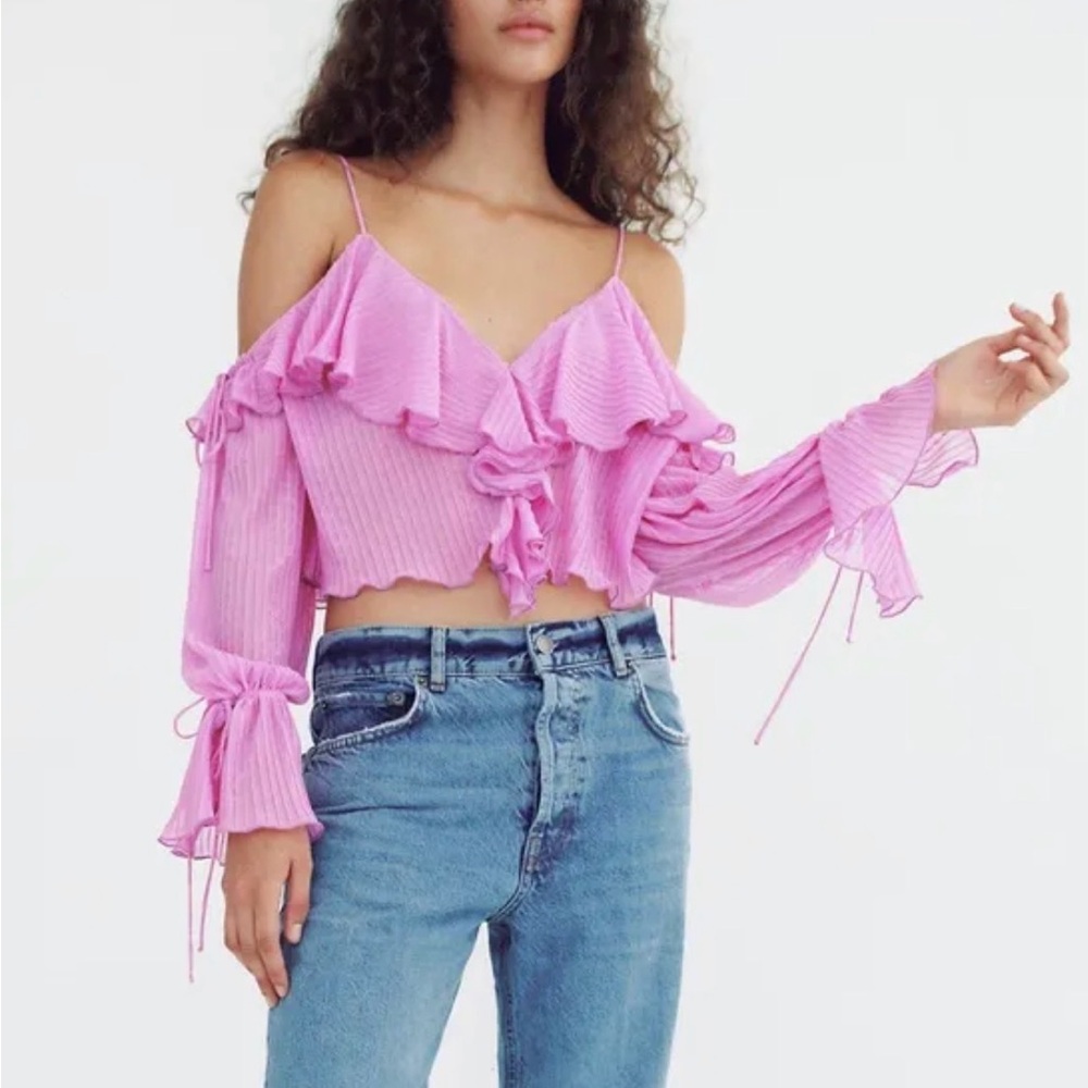 ZARA Ruffled Pleated Top